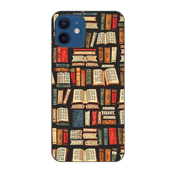 Husa compatibila cu Apple iPhone 12 Silicon Gel Tpu Model Books Pattern