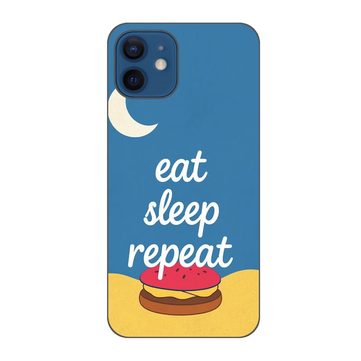 Husa compatibila cu Apple iPhone 12 Silicon Gel Tpu Model Eat Sleep Repeat