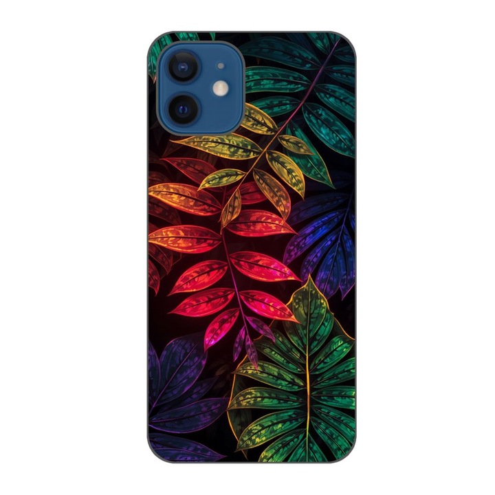 Husa compatibila cu Apple iPhone 12 Silicon Gel Tpu Model Minmal Neon Leaves Pattern