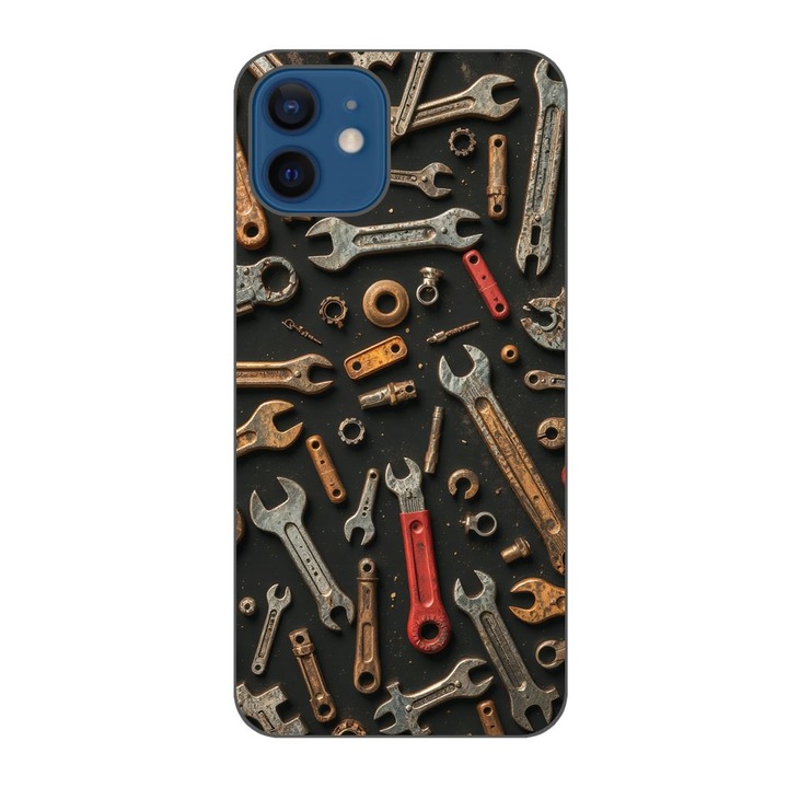 Husa compatibila cu Apple iPhone 12 Silicon Gel Tpu Model Mechanic Tools Pattern