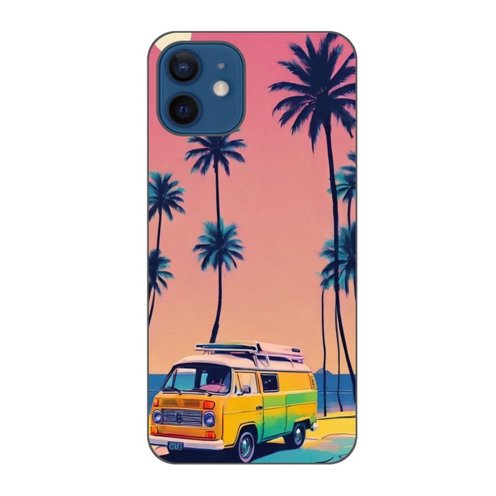 Husa compatibila cu Apple iPhone 12 Silicon Gel Tpu Model Summer Vibes Camper and Palms Pop Art