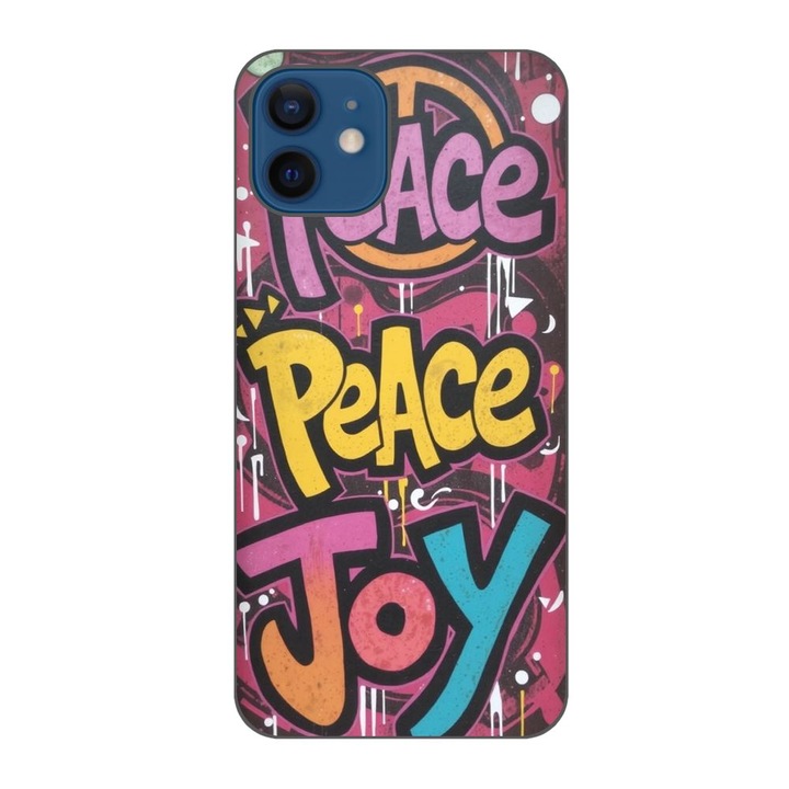 Husa compatibila cu Apple iPhone 12 Silicon Gel Tpu Model Peace and Joy Graffiti