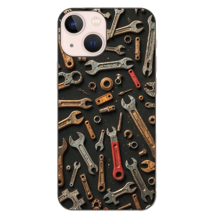 Husa compatibila cu Apple iPhone 13 Mini Silicon Gel Tpu Model Mechanic Tools Pattern