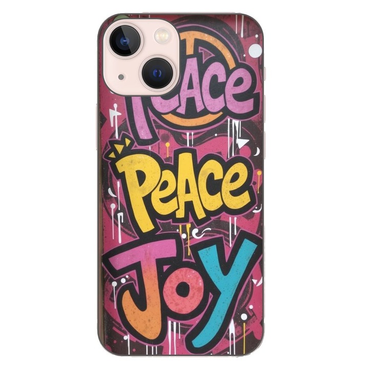 Husa compatibila cu Apple iPhone 13 Mini Silicon Gel Tpu Model Peace and Joy Graffiti