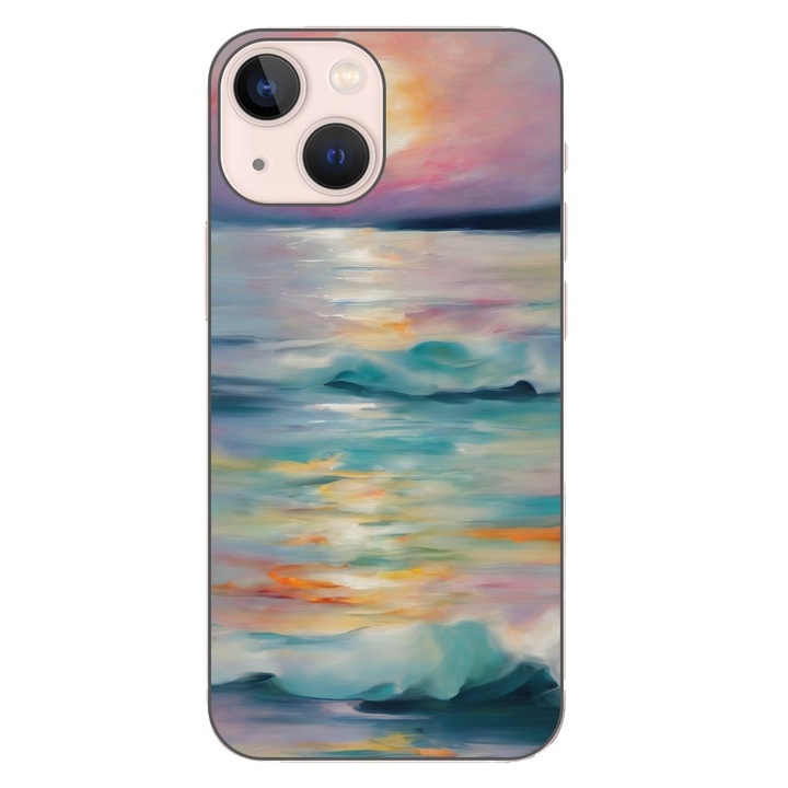 Husa compatibila cu Apple iPhone 13 Mini Silicon Gel Tpu Model Watercolor Sea View