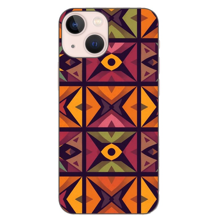 Husa compatibila cu Apple iPhone 13 Mini Silicon Gel Tpu Model Tribal Retro Shapes
