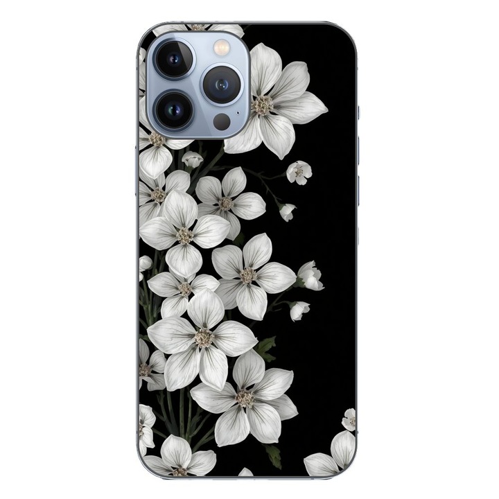 Husa compatibila cu Apple iPhone 13 Pro Max Silicon Gel Tpu Model Pure White Flowers