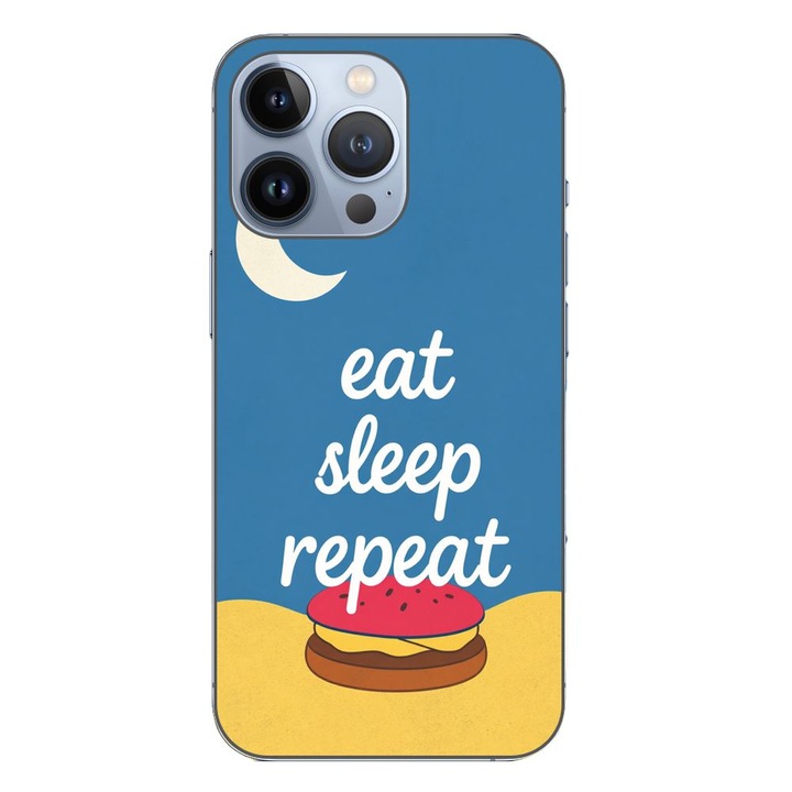 Husa compatibila cu Apple iPhone 13 Pro Silicon Gel Tpu Model Eat Sleep Repeat