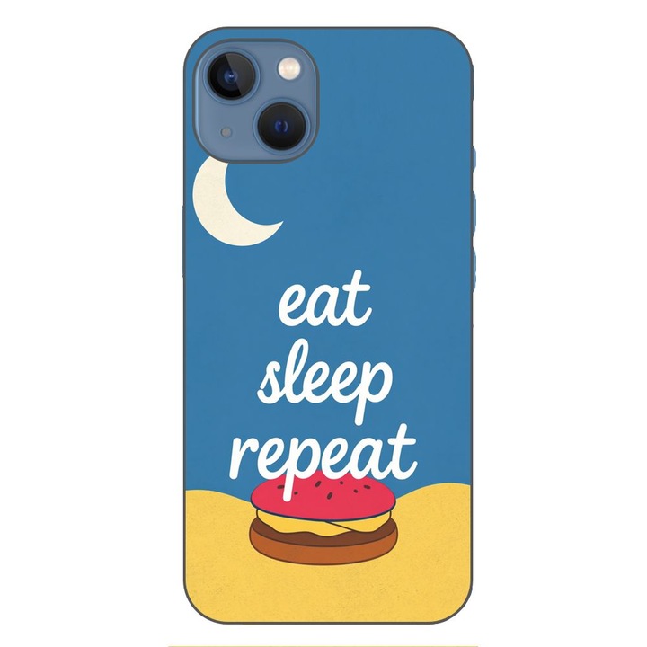Husa compatibila cu Apple iPhone 13 Silicon Gel Tpu Model Eat Sleep Repeat