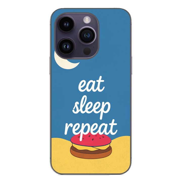 Husa compatibila cu Apple iPhone 14 Pro Silicon Gel Tpu Model Eat Sleep Repeat
