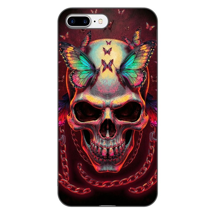 Husa compatibila cu Apple iPhone 7 Plus, 8 Plus Silicon Gel Tpu Model Holographic Skull with butterflies