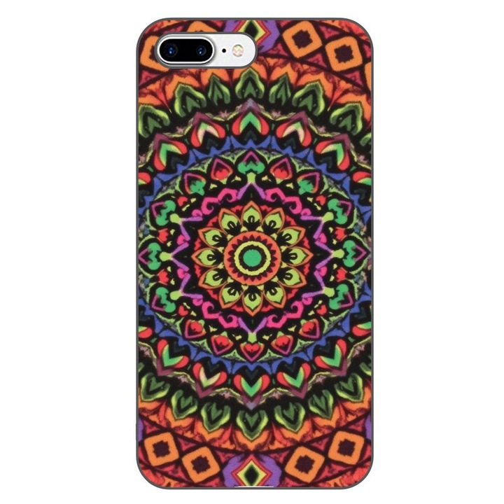 Husa compatibila cu Apple iPhone 7 Plus, 8 Plus Silicon Gel Tpu Model Colorfull Mandala Orange Power