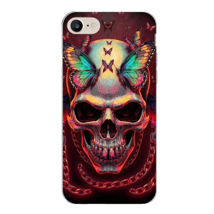 Husa compatibila cu Apple iPhone 7, iPhone 8, iPhone SE 2020 Silicon Gel Tpu Model Holographic Skull with butterflies