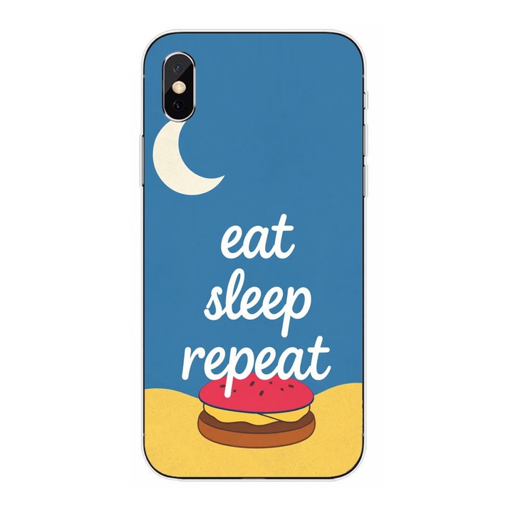 Husa compatibila cu Apple iPhone XS Max Silicon Gel Tpu Model Eat Sleep Repeat