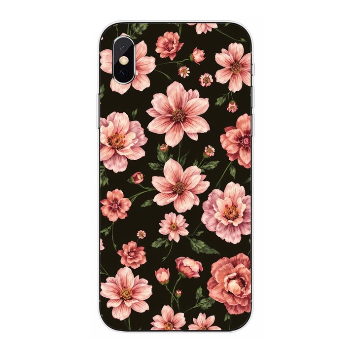 Husa compatibila cu Apple iPhone XS Silicon Gel Tpu Model Pink Spring Flowers