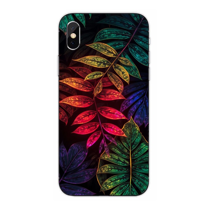 Husa compatibila cu Apple iPhone XS Silicon Gel Tpu Model Minmal Neon Leaves Pattern