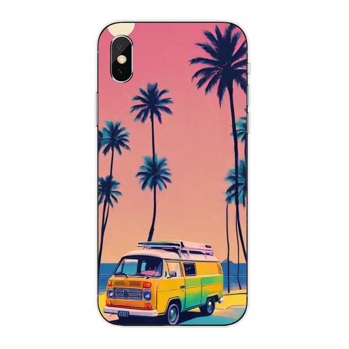 Husa compatibila cu Apple iPhone XS Silicon Gel Tpu Model Summer Vibes Camper and Palms Pop Art