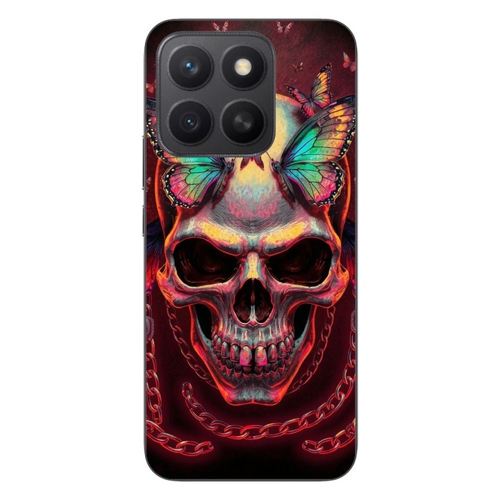 Husa compatibila cu Honor X8c Silicon Gel Tpu Model Holographic Skull with butterflies