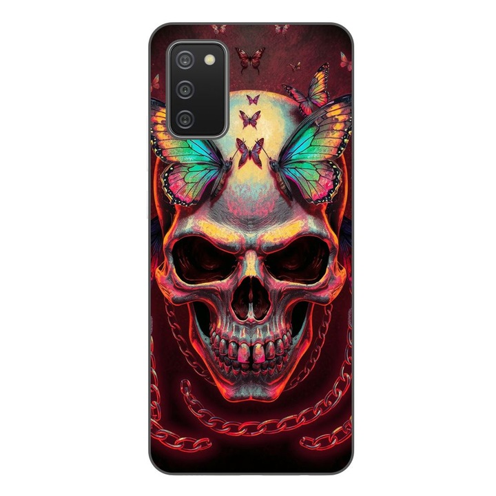 Husa compatibila cu Samsung Galaxy A03s Silicon Gel Tpu Model Holographic Skull with butterflies