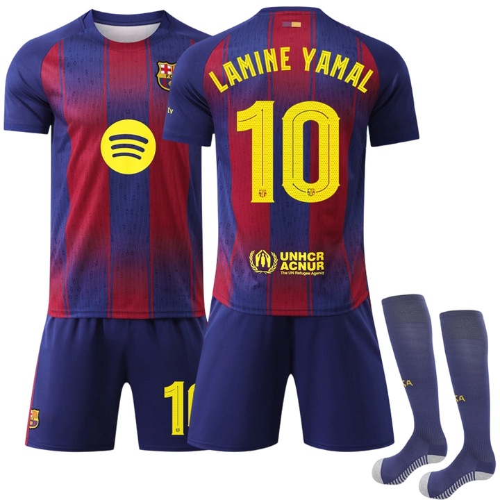 Tricou fotbal Barcelona, set echipament Liga Campionilor, respirabil, uscare rapida, multicolor, fabricat din material moale