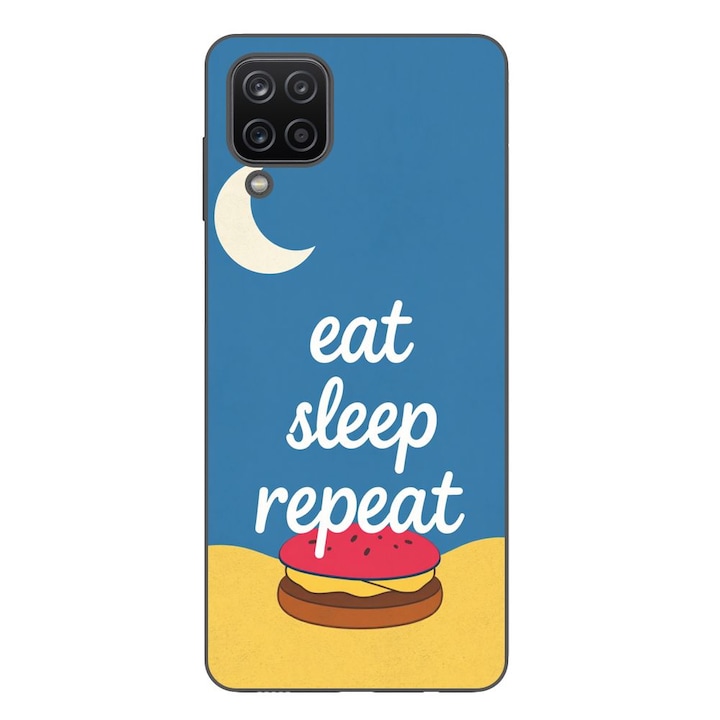 Husa compatibila cu Samsung Galaxy A12 Silicon Gel Tpu Model Eat Sleep Repeat