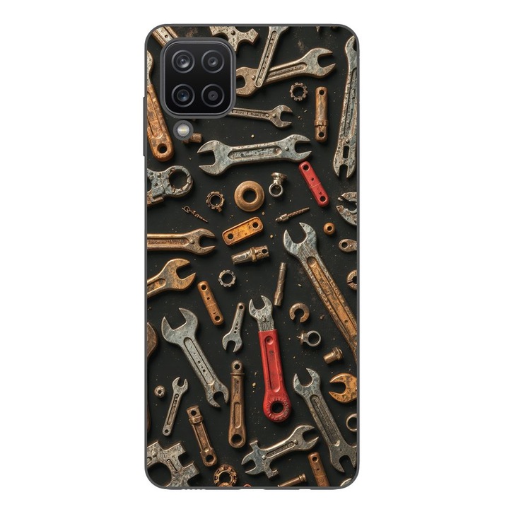 Husa compatibila cu Samsung Galaxy A12 Silicon Gel Tpu Model Mechanic Tools Pattern