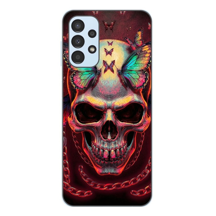Husa compatibila cu Samsung Galaxy A23 4G, A23 5G Silicon Gel Tpu Model Holographic Skull with butterflies