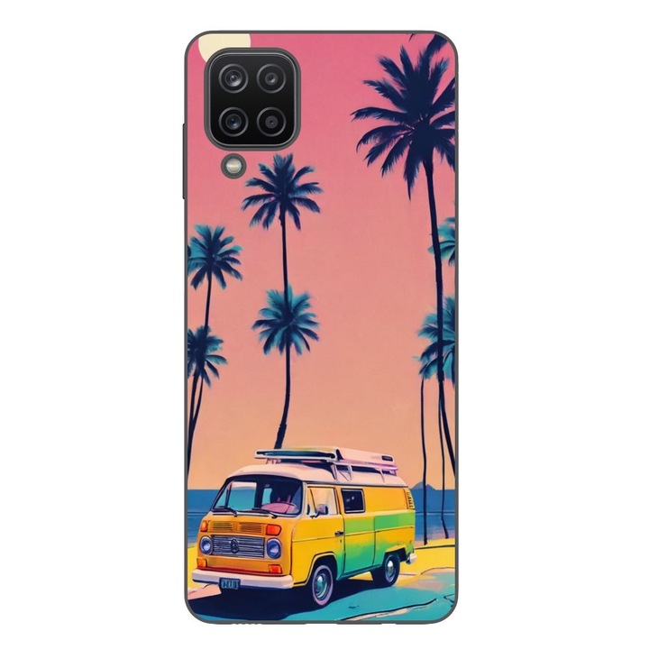 Husa compatibila cu Samsung Galaxy A12 Silicon Gel Tpu Model Summer Vibes Camper and Palms Pop Art