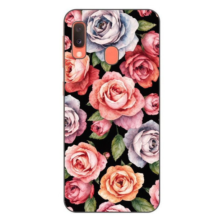 Husa compatibila cu Samsung Galaxy A20e Silicon Gel Tpu Model Colorfull Roses Pattern
