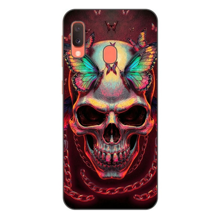 Husa compatibila cu Samsung Galaxy A20e Silicon Gel Tpu Model Holographic Skull with butterflies
