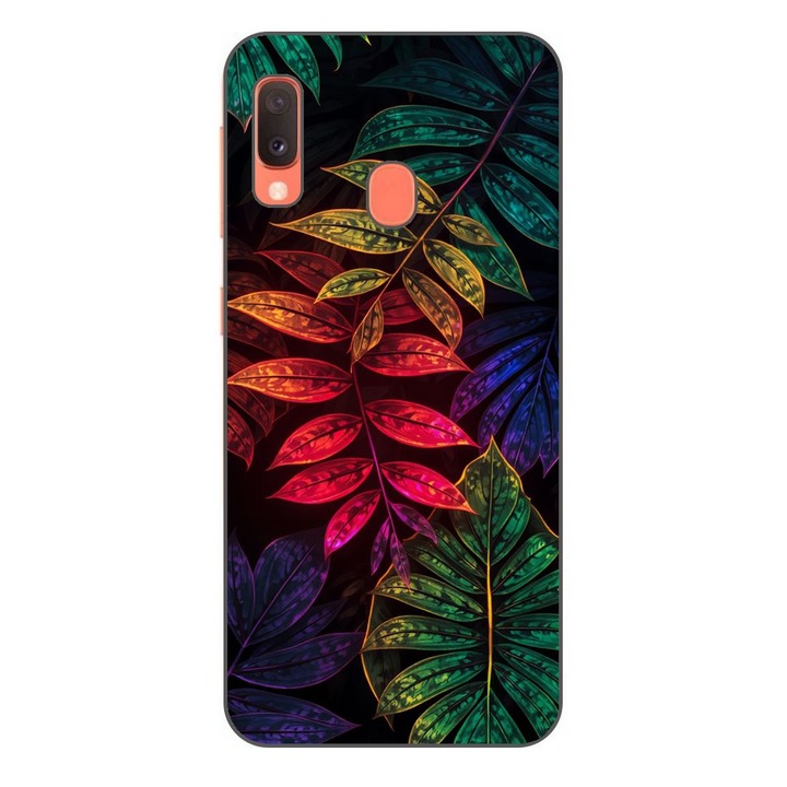 Husa compatibila cu Samsung Galaxy A20e Silicon Gel Tpu Model Minmal Neon Leaves Pattern
