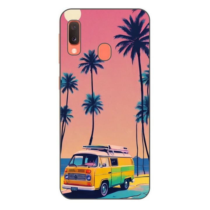 Husa compatibila cu Samsung Galaxy A20e Silicon Gel Tpu Model Summer Vibes Camper and Palms Pop Art