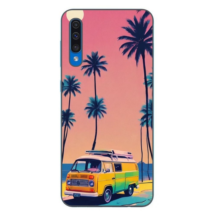 Husa compatibila cu Samsung Galaxy A30S, A50 Silicon Gel Tpu Model Summer Vibes Camper and Palms Pop Art