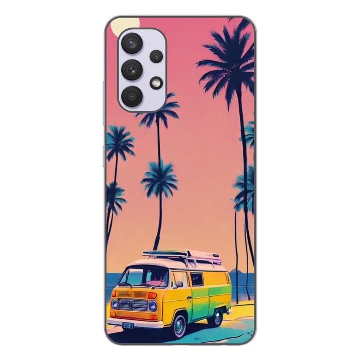 Husa compatibila cu Samsung Galaxy A32 4G Silicon Gel Tpu Model Summer Vibes Camper and Palms Pop Art