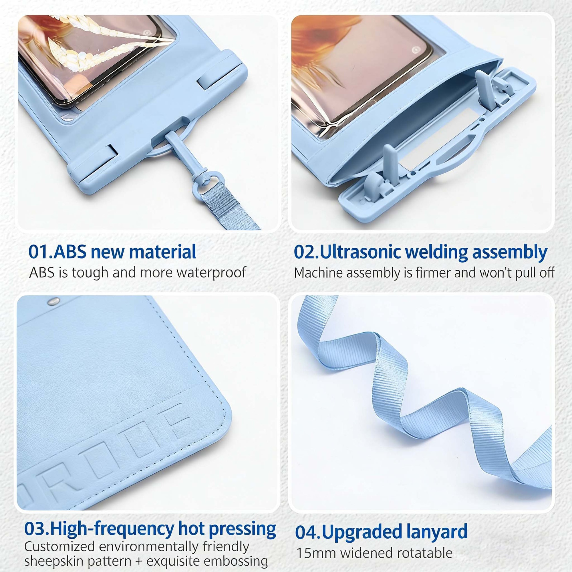 Husa impermeabila pentru telefon, compatibila cu toate telefoanele de pana la 7.5 inch, protectie completa pentru inot, scufundari, parcuri acvatice, sporturi in aer liber, husa de telefon impermeabila IPX8, albastru deschis