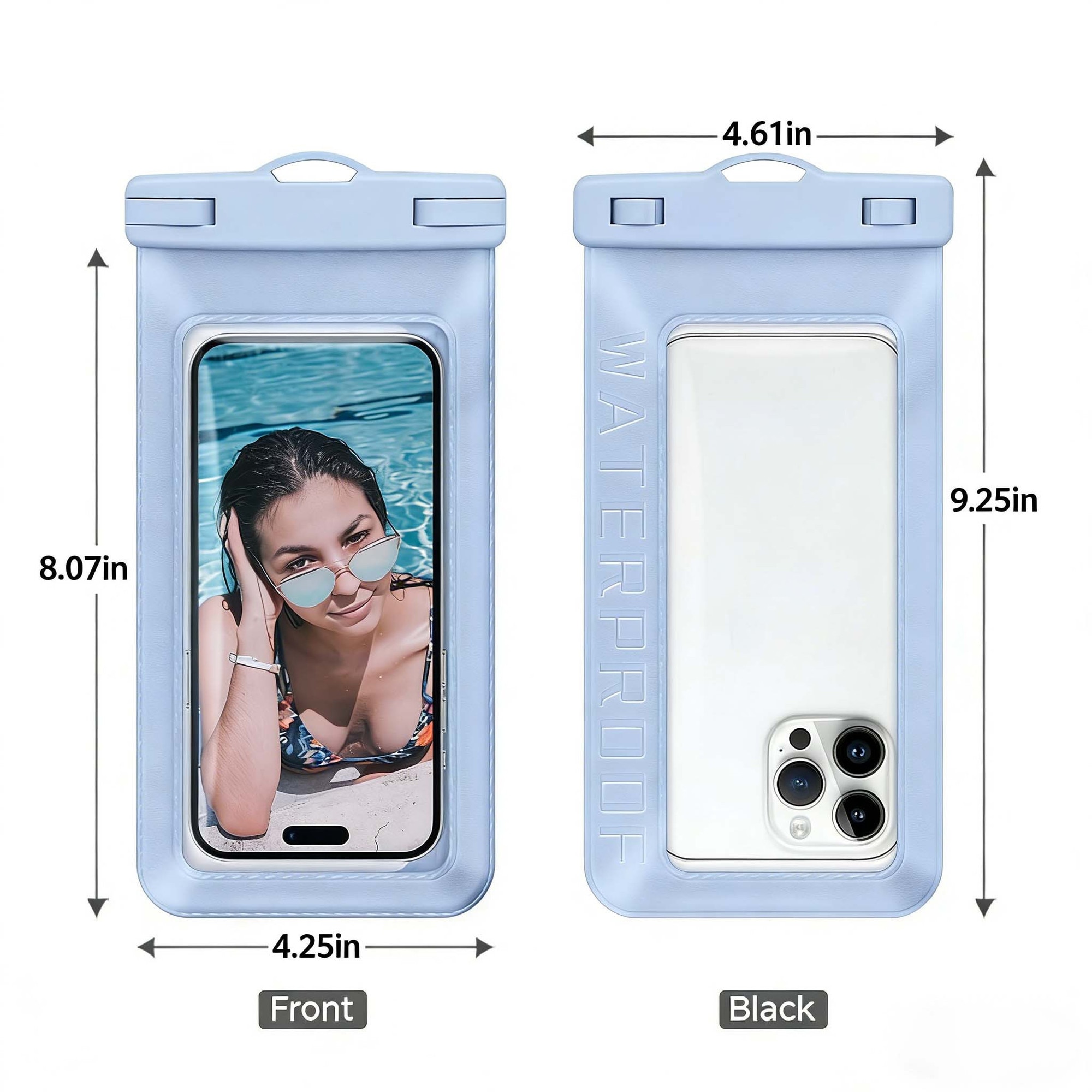 Husa impermeabila pentru telefon, compatibila cu toate telefoanele de pana la 7.5 inch, protectie completa pentru inot, scufundari, parcuri acvatice, sporturi in aer liber, husa de telefon impermeabila IPX8, albastru deschis