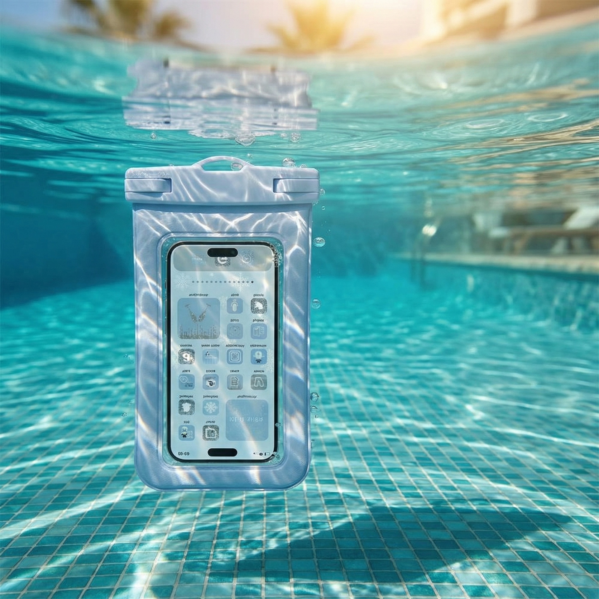 Husa impermeabila pentru telefon, compatibila cu toate telefoanele de pana la 7.5 inch, protectie completa pentru inot, scufundari, parcuri acvatice, sporturi in aer liber, husa de telefon impermeabila IPX8, albastru deschis