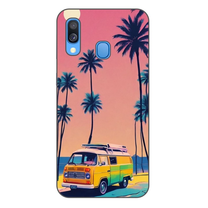 Husa compatibila cu Samsung Galaxy A40 Silicon Gel Tpu Model Summer Vibes Camper and Palms Pop Art