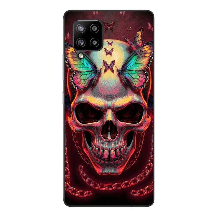 Husa compatibila cu Samsung Galaxy A42 5G Silicon Gel Tpu Model Holographic Skull with butterflies