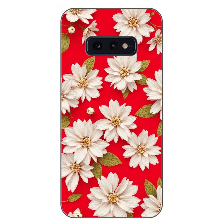 Husa compatibila cu Samsung Galaxy S10e Silicon Gel Tpu Model White Flowers on Red Background