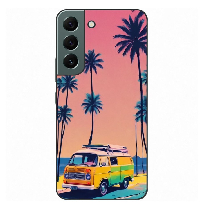 Husa compatibila cu Samsung Galaxy S22+ Plus Silicon Gel Tpu Model Summer Vibes Camper and Palms Pop Art