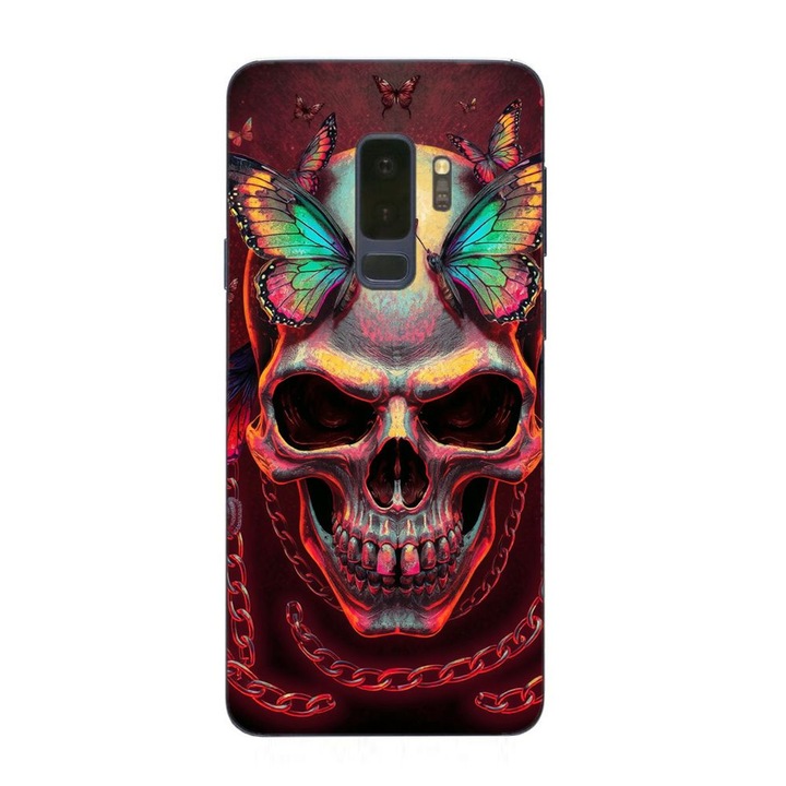 Husa compatibila cu Samsung Galaxy S9 Plus Silicon Gel Tpu Model Holographic Skull with butterflies