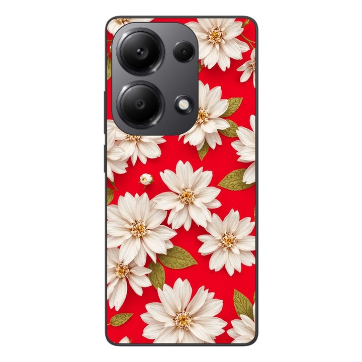 Husa compatibila cu Xiaomi Redmi Note 13 Pro 4G Silicon Gel Tpu Model White Flowers on Red Background