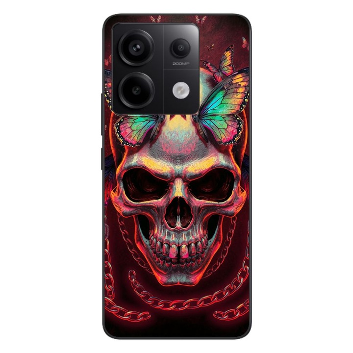 Husa compatibila cu Xiaomi Redmi Note 13 Pro 5G Silicon Gel Tpu Model Holographic Skull with butterflies