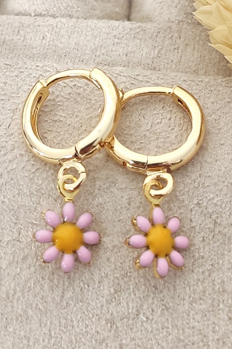 Atelier Miu, Cercei cu design floral, Auriu, Roz