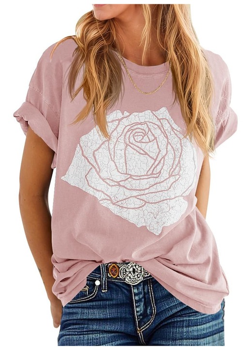 Tricou dama, Imily Bela, model larg, maneca scurta（10286）, Roz