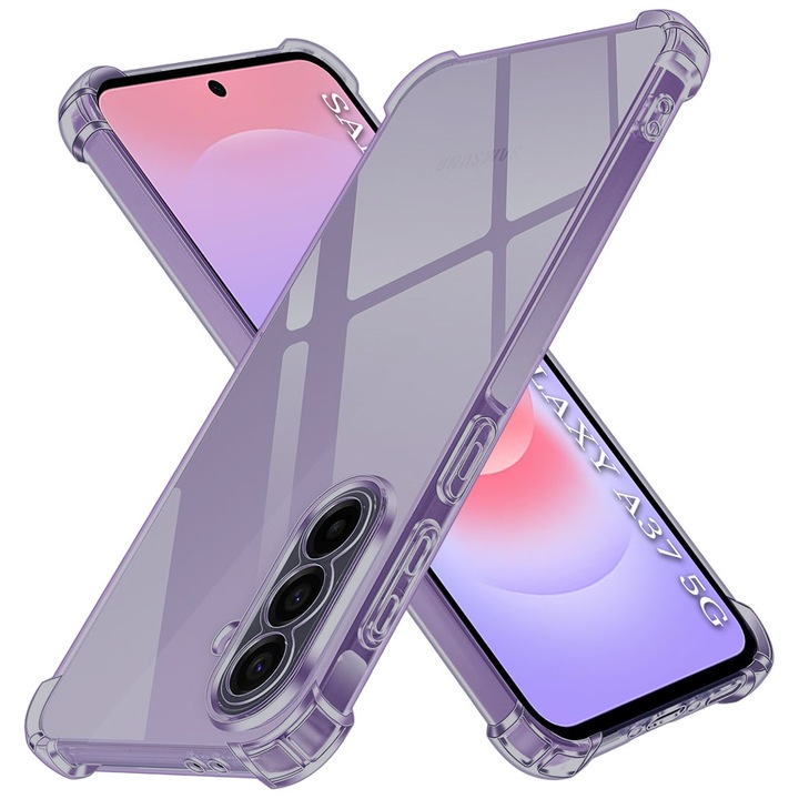 Husa Clear Anti-Soc pentru Samsung Galaxy A37 5G / A36 5G, Protectie Colturi AirBag, Rezisntenta Socuri si Zgarieturi, Design Slim, Anti-Ingalbenire, Fumuriu