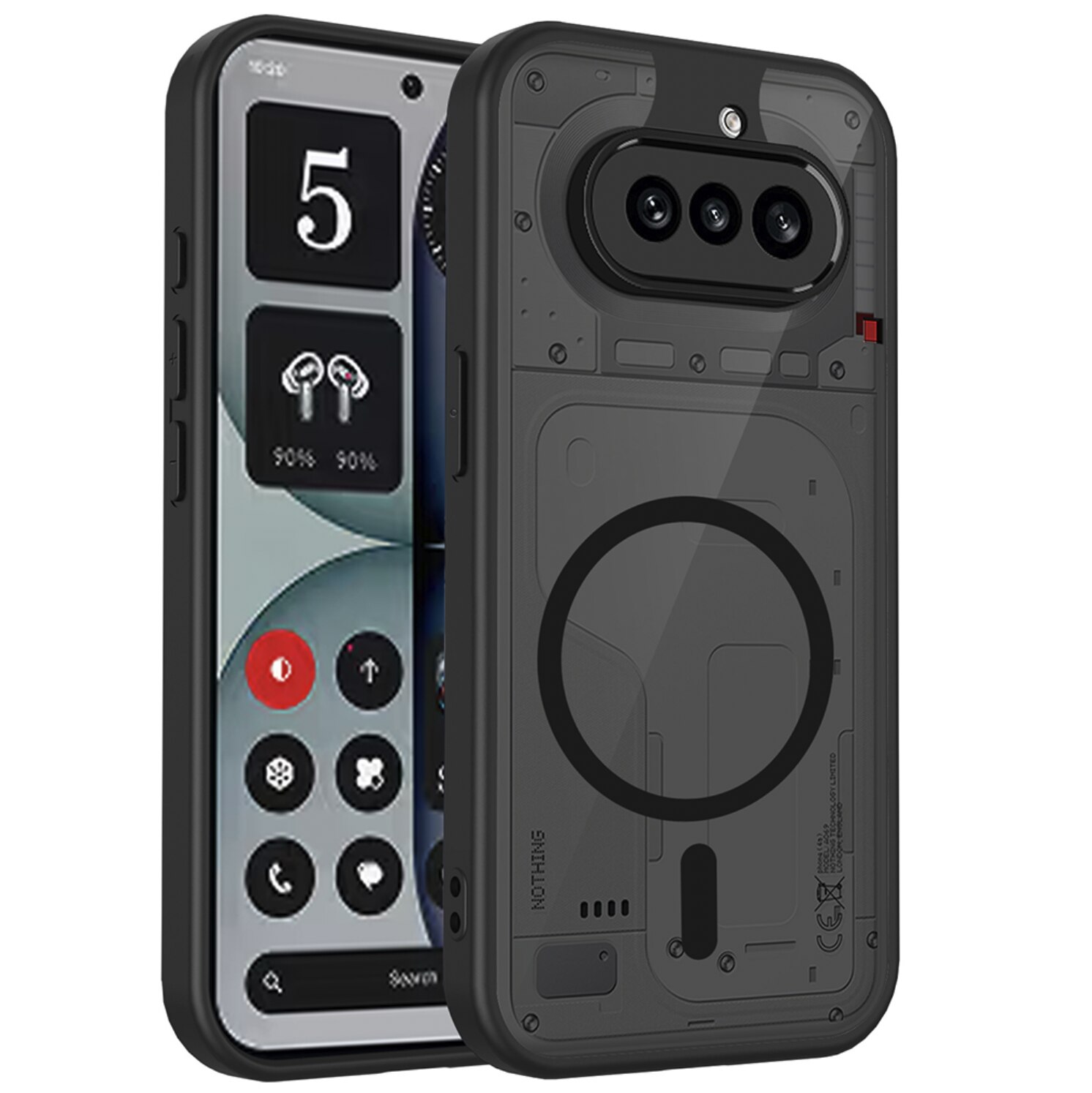 Husa pentru Nothing Phone 4a, Inel MagSafe Integrat, PC Mat Catifelat, Protectie Obiectiv, Rezistenta la Impact, Fixare Precisa, Negru Transparent
