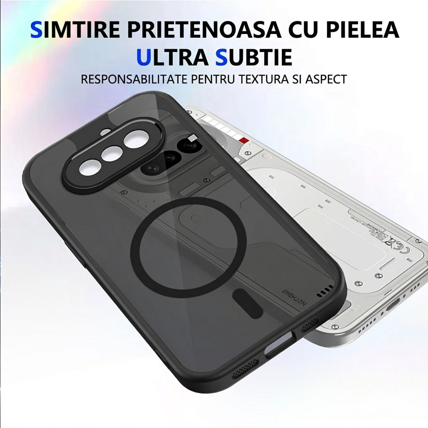 Husa pentru Nothing Phone 4a, Inel MagSafe Integrat, PC Mat Catifelat, Protectie Obiectiv, Rezistenta la Impact, Fixare Precisa, Negru Transparent