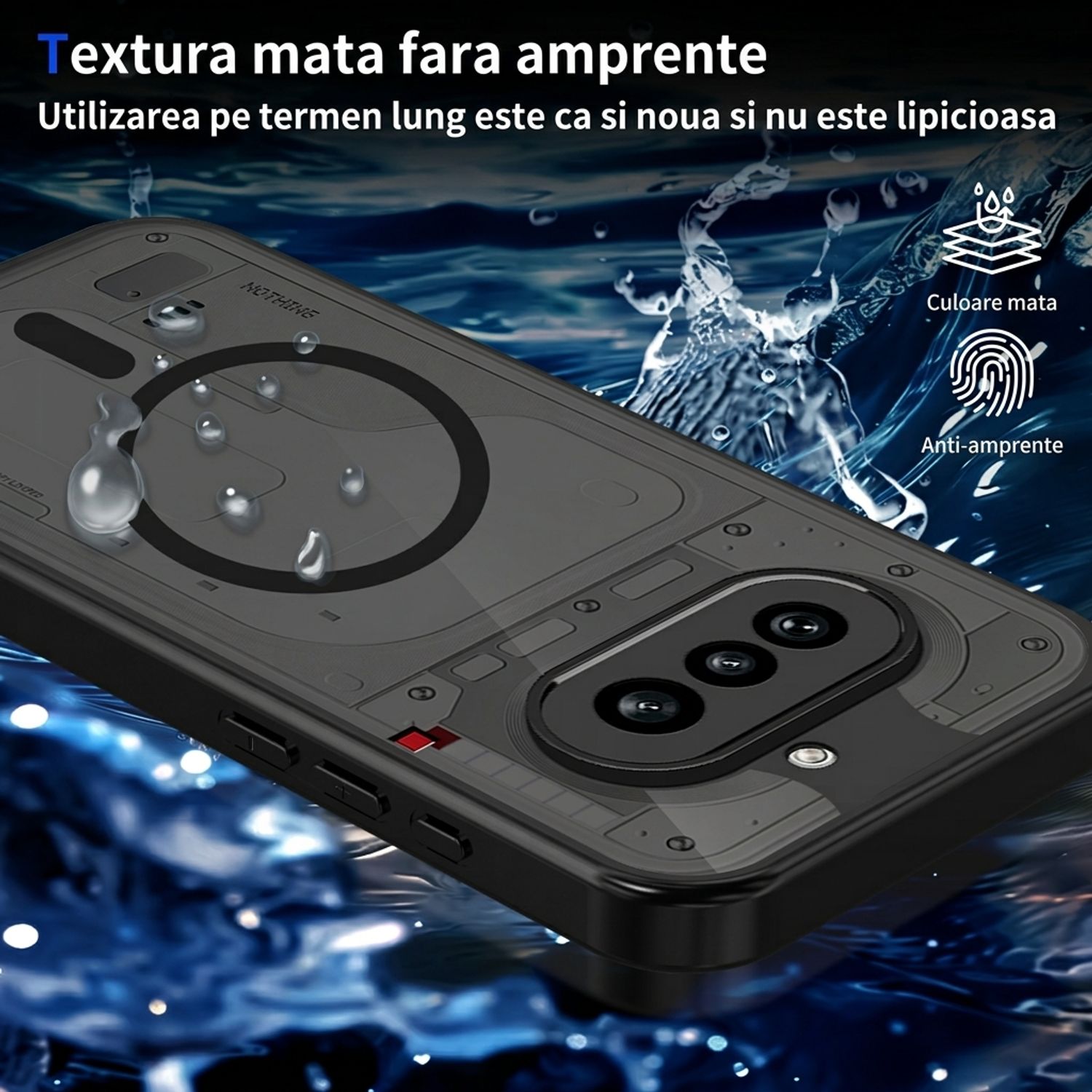 Husa pentru Nothing Phone 4a, Inel MagSafe Integrat, PC Mat Catifelat, Protectie Obiectiv, Rezistenta la Impact, Fixare Precisa, Negru Transparent